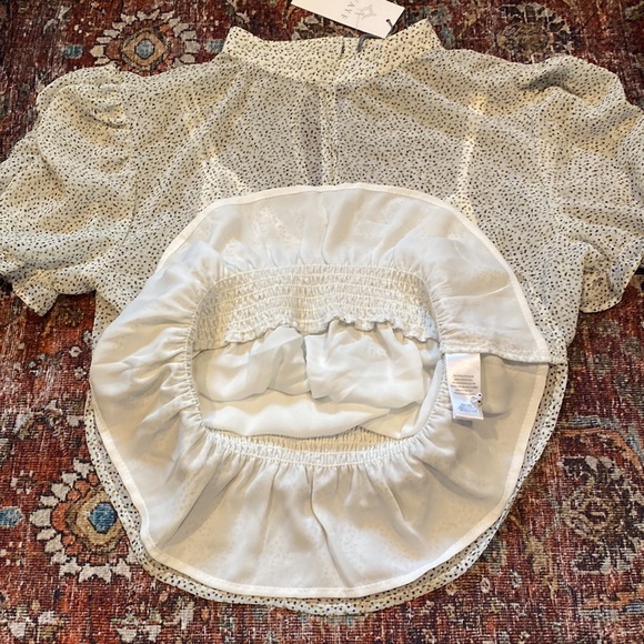 NWT Wayf Puff Sleeve High Neck Top. Short Sleeve. Size Small. Dot Print. Sheer. - Picture 5 of 12